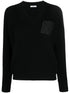 metallic-threading V-neck jumper